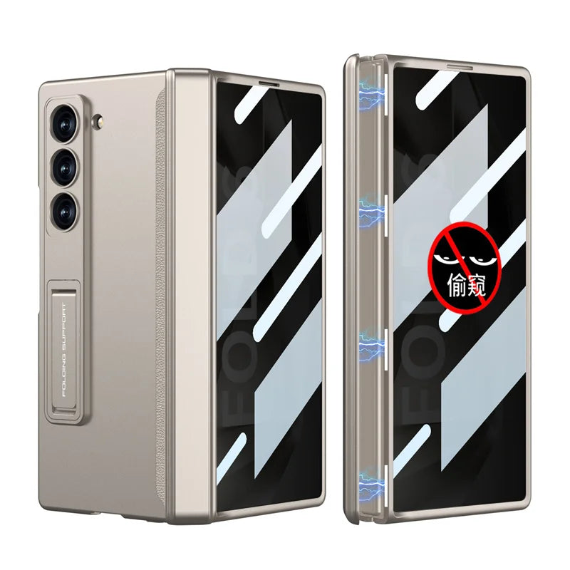 Luxury  Hinge Case for Samsung Z Fold 6 3 4 5 Case with Anti-peeping Glass All-inclusive Shockproof Shell Case