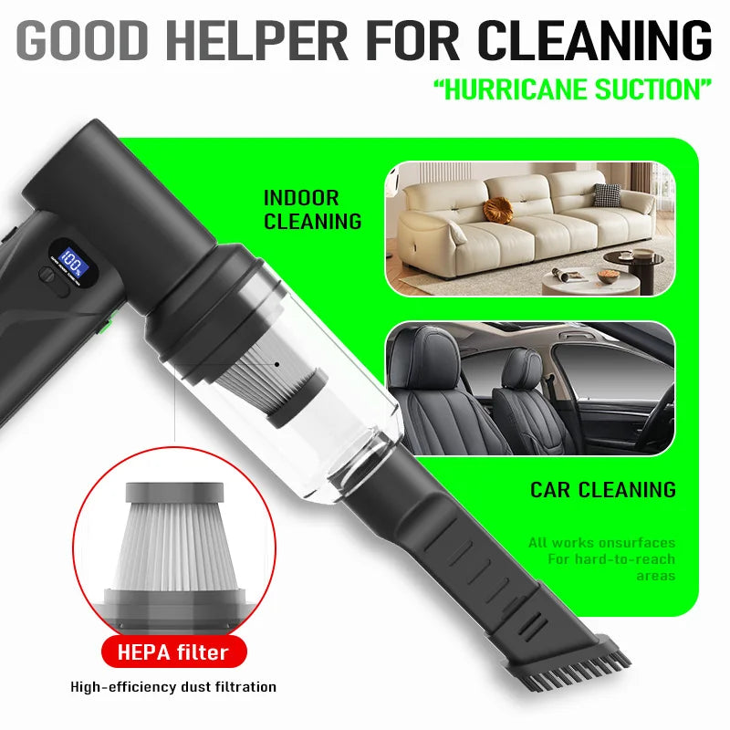 Portable Air Blower High Speed Brushless Turbo Jet Blower With Led Lighting For Keyboard Pc Car Interior Pet Hair Everyday Clean