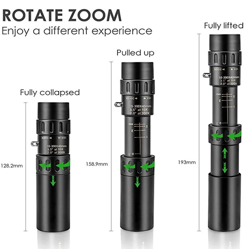 10-300x40 Zoom Telescope HD 4K Portable Strong Binoculars Long Range Professional Monocular BAK4-Prisms For Hunting Camping