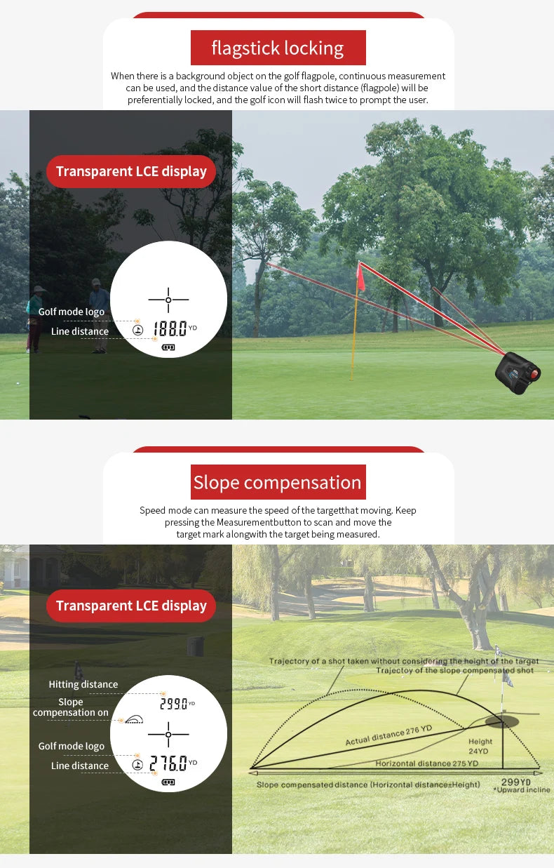 6X Laser Rangefinder 1000m With Slope Compensation Flag Lock And Speed Mode