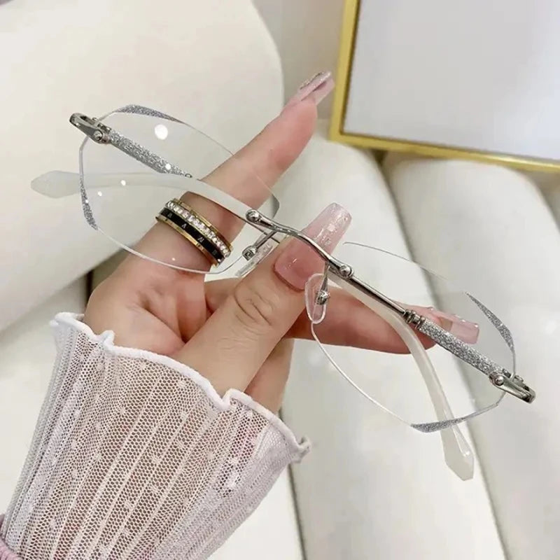 Rimless Diamond Cut Reading Glasses with Lightweight Alloy Frame
