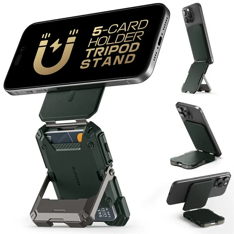 Tripod Phone Stand Credit Card Holder for iPhone 16/15/14/13/12 Adjustable Phone Stand Compatible with MagSafe