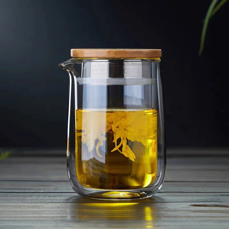 220ml Heat Resistant Double Layer Glass Teapot Kungfu Tea Maker Pot ChaHai Tea Ceremony Fair Cup Tea Dispenser Teaware