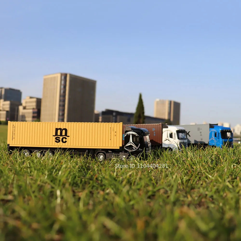 1:50 American Trailer Transport Vehicle Diecast Alloy Front End Container Truck Models Toys Sound Light Cars for Boys Xmas Gifts