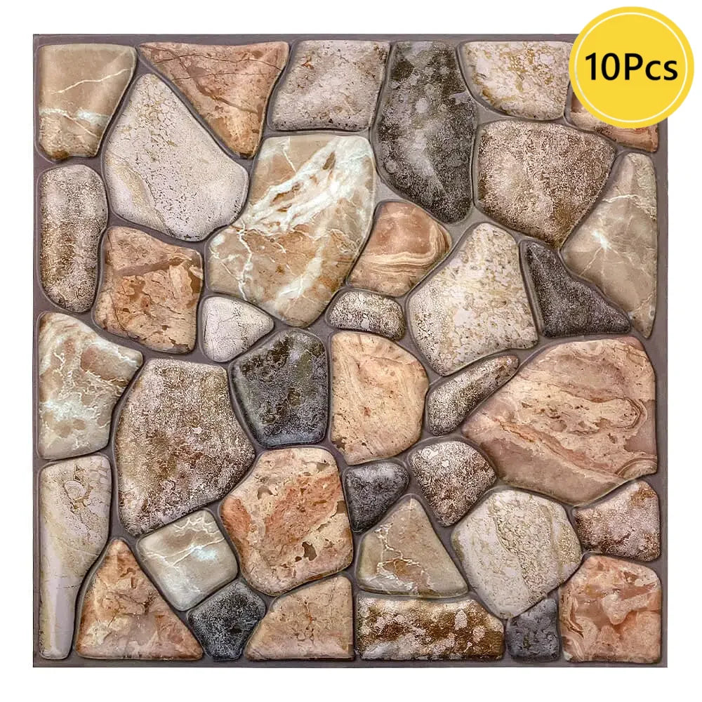 10pcs 3D Tile Sticker Self-adhesive Faux Stone Wall Panel Peel and Stick Kitchen Tile Backsplash Bathroom Wall Tile Sticker