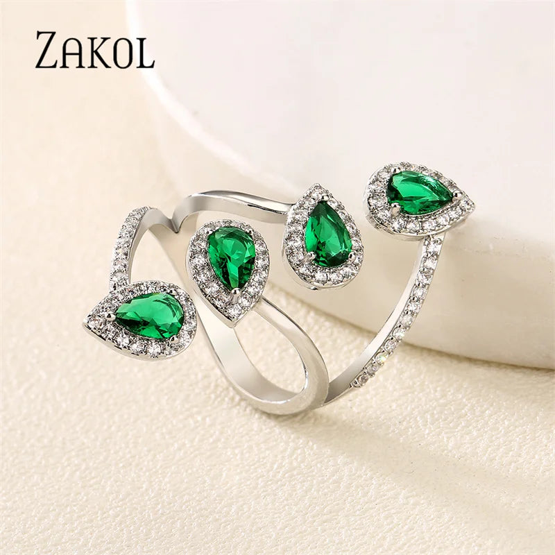 Japan and South Korea Fashion Teardrop Zircon Open Rings