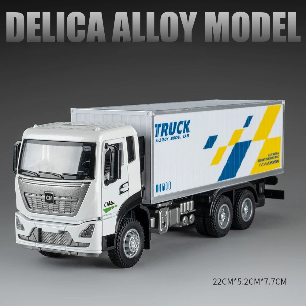 1:32 Scale Container Truck Fire Trucks Model Car Toy Pull Back Music Light Metal Diecast Doors Opened Vehicles Toys for Gift