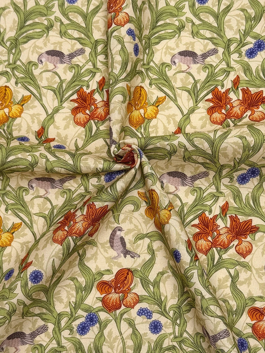 1M/5M Vintage Morris Flowers 100% Cotton Poplin Printing Fabric 80S Like London Liberty Hand Sewn DIY Doll Clothing Dress Cloth