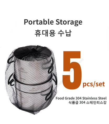 5PCS Camping Cookware 304 Stainless Steel Portable Outdoor Tableware Cookset Cooking Kit Pan Pot Hiking BBQ Picnic