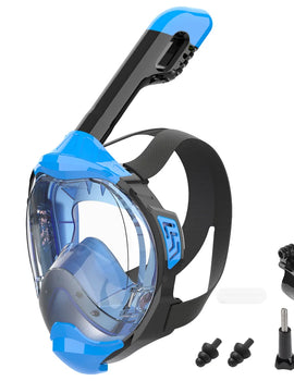 Full Face Snorkel Mask with Latest Dry Top Breathing System Detachable Camera Mount for Adults Panoramic View Anti-Leak Anti-Fog