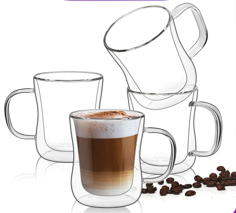 220/300/400ml Double Wall Glass Espresso Cups Clear Coffee Mug With Handle For Hot Cold Beverage Milk Juice Drinkware Set