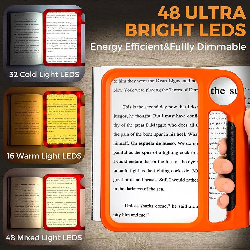 5X 10X Rechargeable Full Page Magnifier with 3 Light Modes