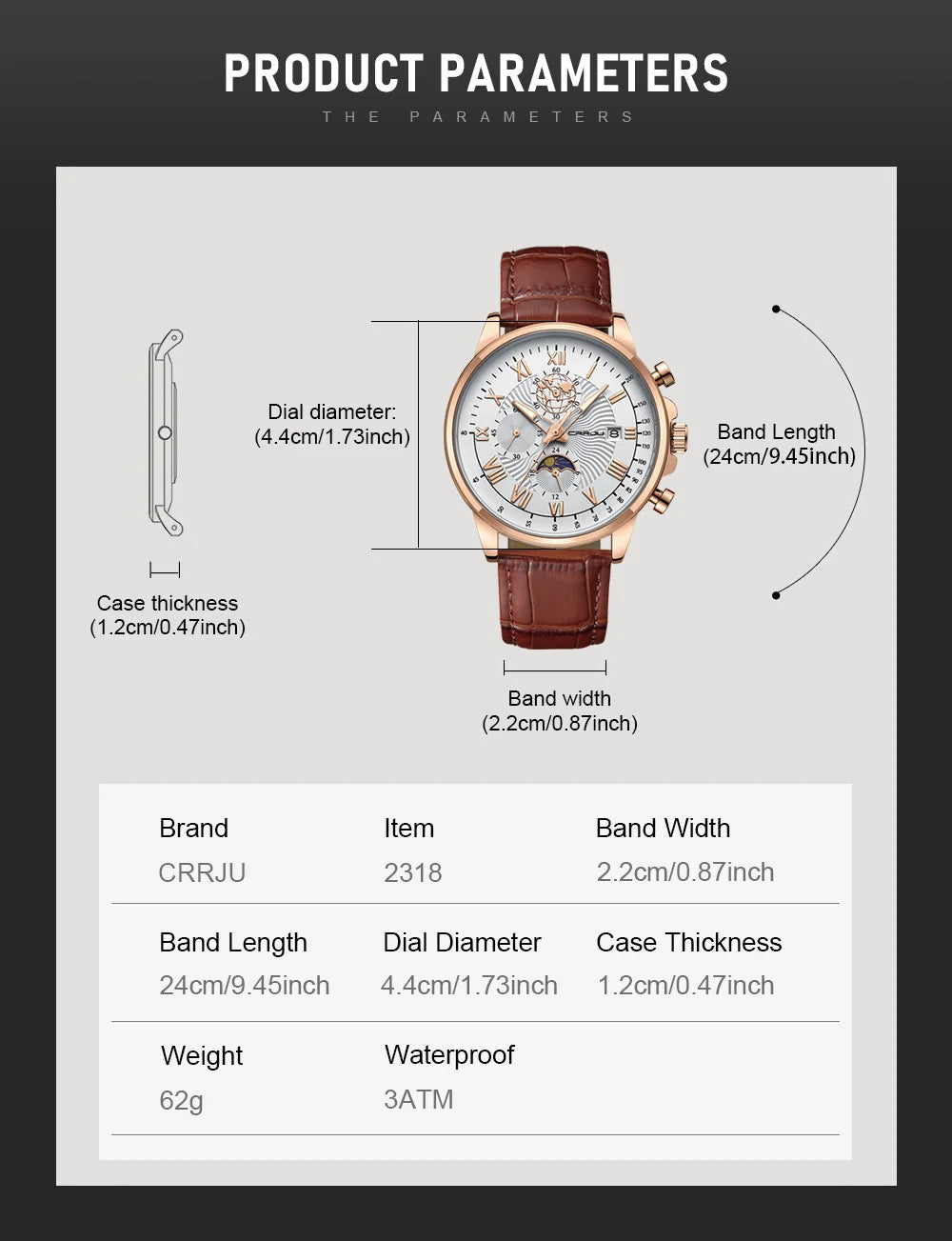 Watch Fashion Business Quartz Watch Sun, Moon and Star Multifunctional Luminous Waterproof Father's Day Gift