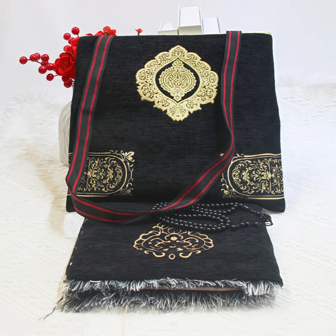 Muslim Prayer Rug With Portable Bag Prayer Beads Muslim Gift for Women Men Soft Mat Islam Gifts Set for Ramadan Eid Hajj Travel