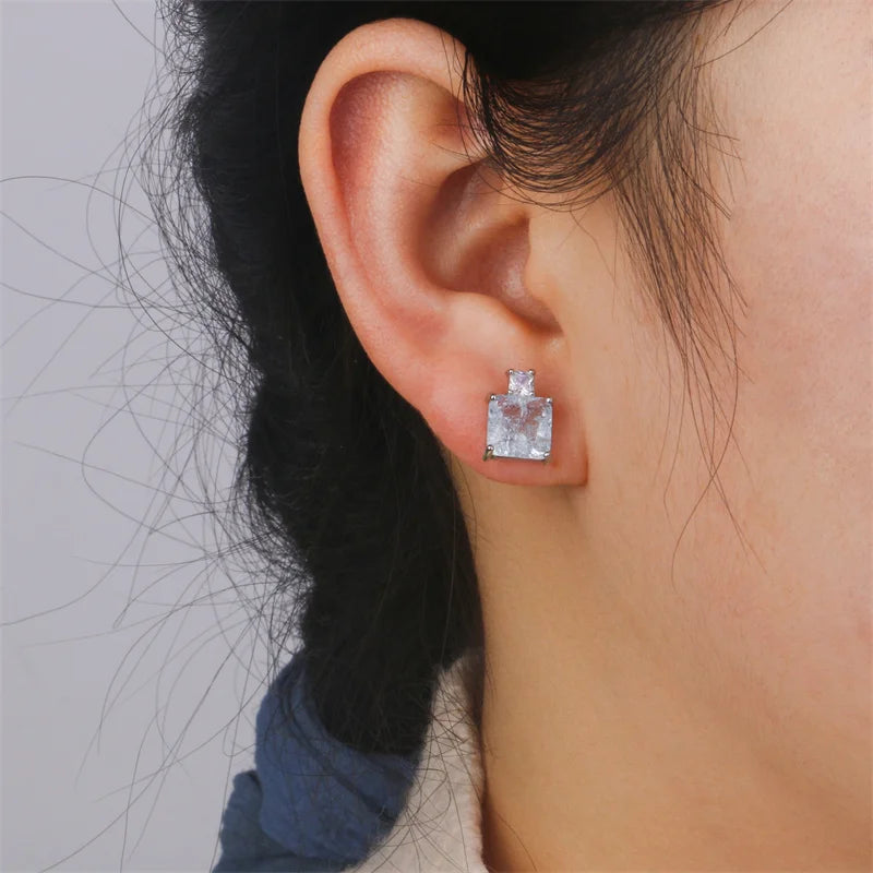 Light Blue Square Cubic Zirconia Stud Earrings