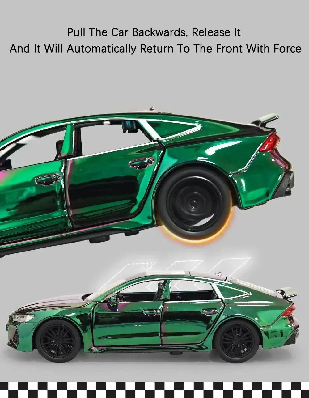 1:32 Scale RS7 RS6 Sports Car Toy Model Light Sound Pull Back Diecast Metal Miniature Vehicles Models Desktop Ornaments