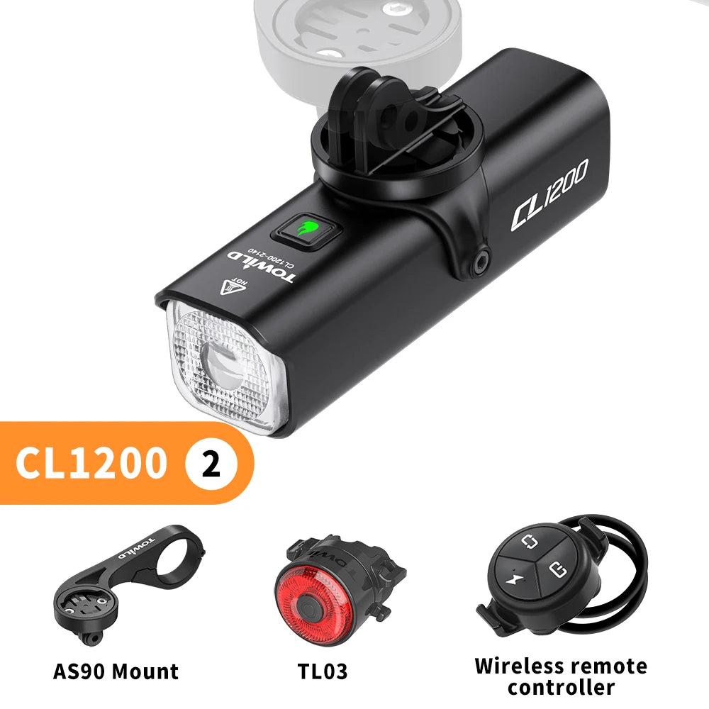 CL1200 Smart Bike light Remote Control Bicycle Lights 5000mAh battery Type-C Rechargeable Road MTB IPX6 Bicycle headlight