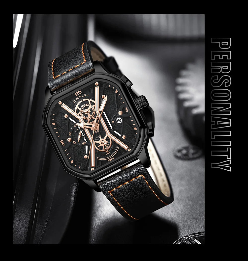 Mens Watches Top Luxury Brand Waterproof Sport Wrist Watch Chronograph Quartz Military Genuine Leather Relogio Masculino