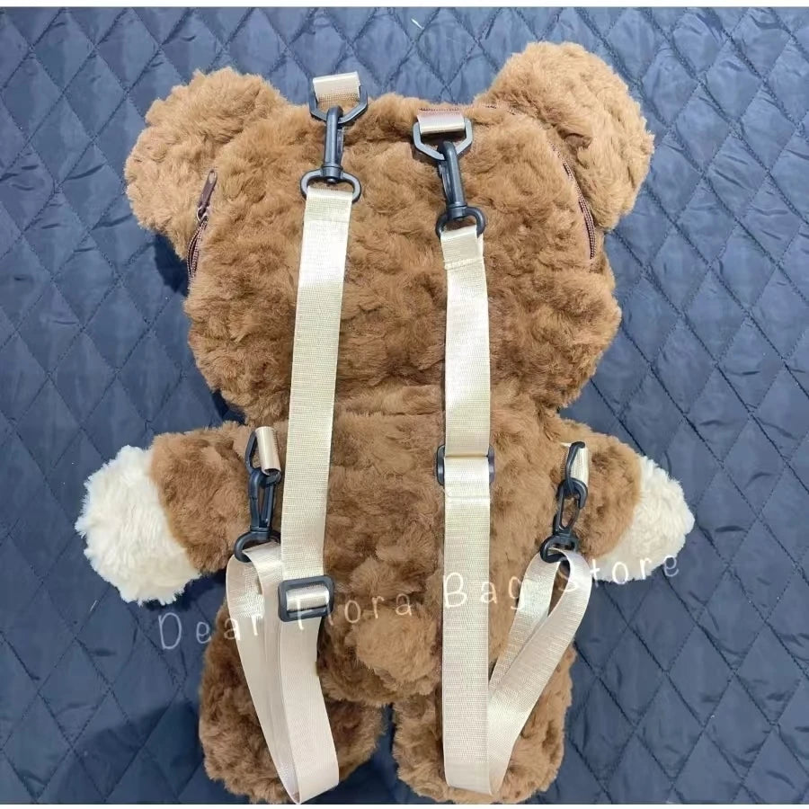 Y2K Cute Brown Bear Plush Backpack Soft Shoulder Bag