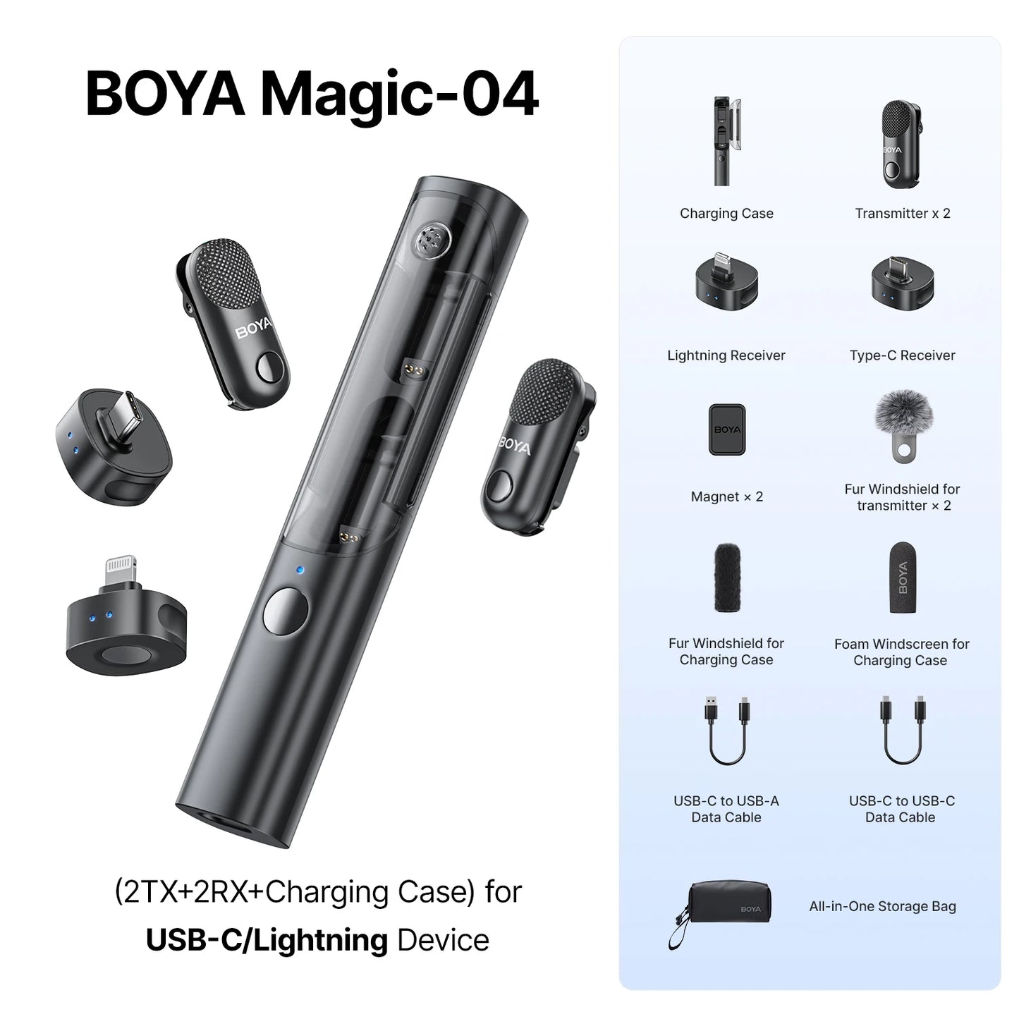 Magic Professional Wireless Lapel Microphone Shotgun/Desktop/Handheld Mic for iPhone Android Camera PC Video Recording