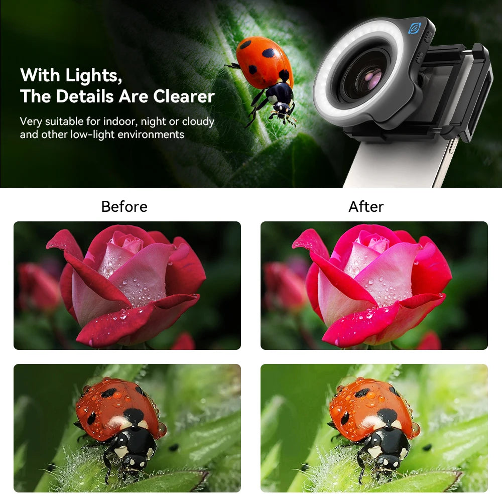 10X to 20X Zoom Macro Smartphone Lens with Fill Light