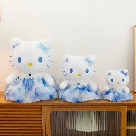 Cute Blue Pink Cat Character Plush Stuffed Doll Toy