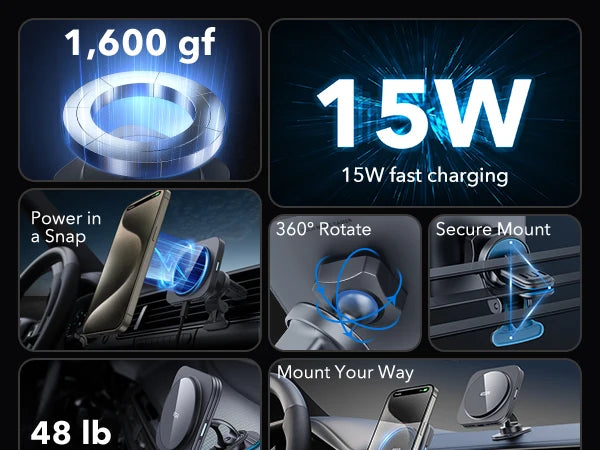 MagSafe Car Mount Charger Qi2-Certified Dashboard  Wireless Car Charger for iPhone 16/15/14/13/12 Car Accessory