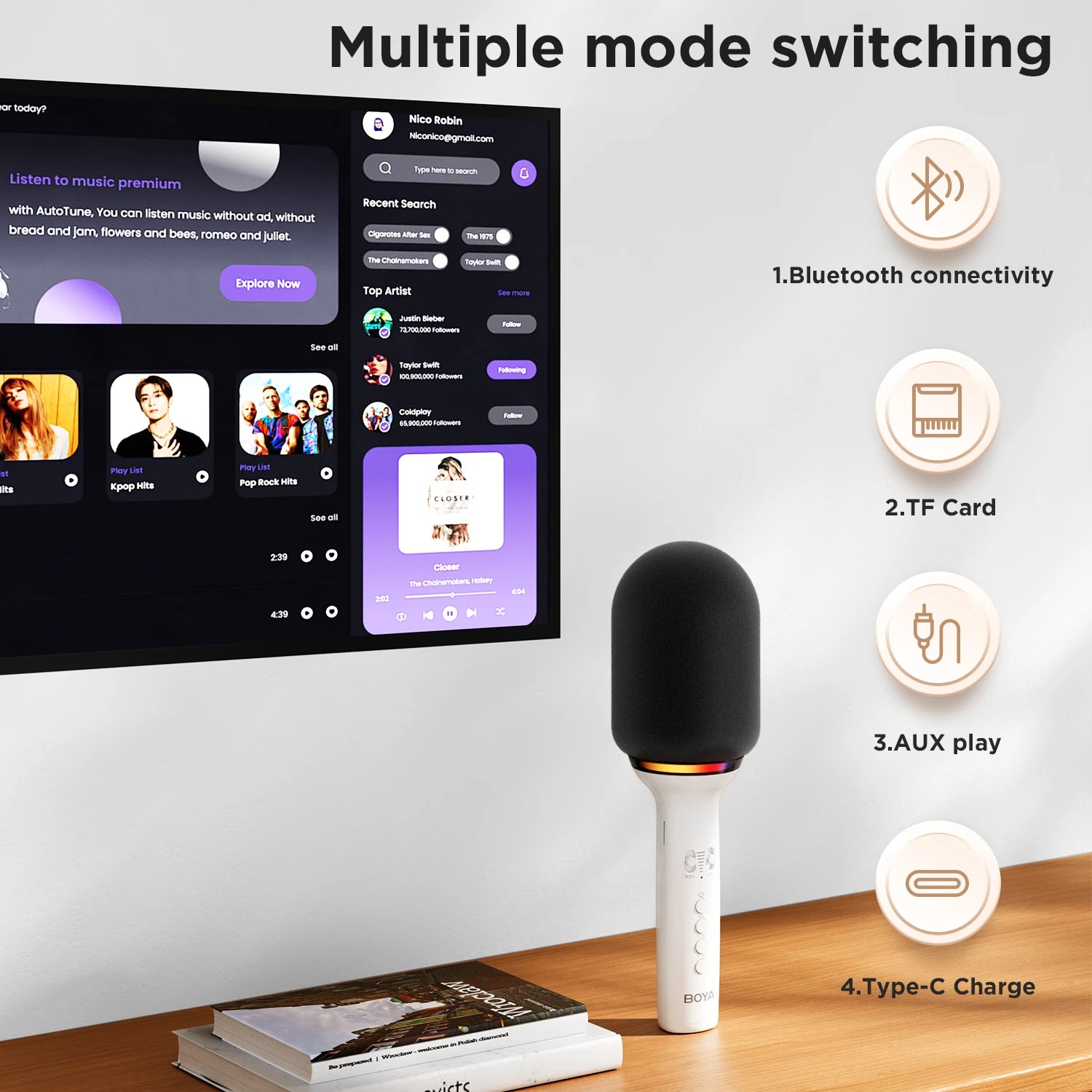 K11 Wireless Bluetooth Karaoke Microphone Portable Handheld Mic Speaker Machine Home Party Birthday Home KTV for Smartphone