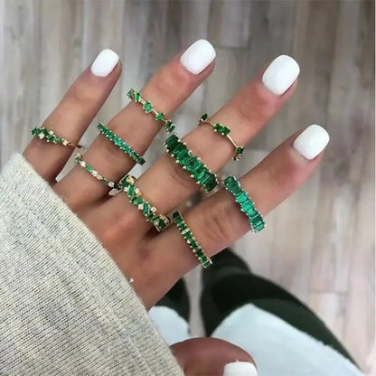 Green Zirconia Rings for Women Geometry Crystal Ring