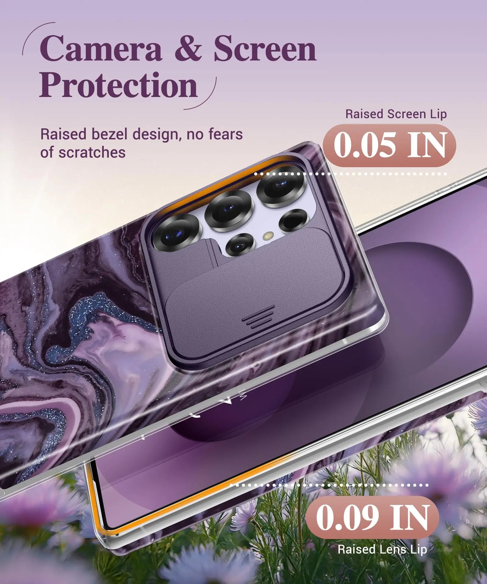 for Samsung Galaxy S25 Ultra Case with Slide Camera Cover Screen Protector Shockproof Drop Protection Marble Phone Cover