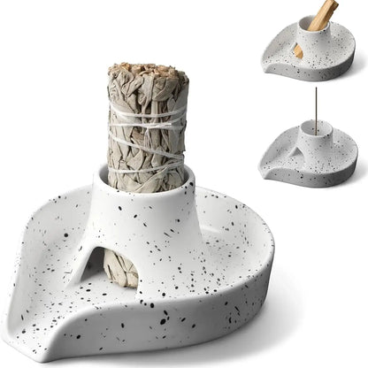 Ceramic Palo Santo Sticks Holder Sage Smudge Holder Incense Holder with Ash Catcher Tray for Meditation Yoga Room