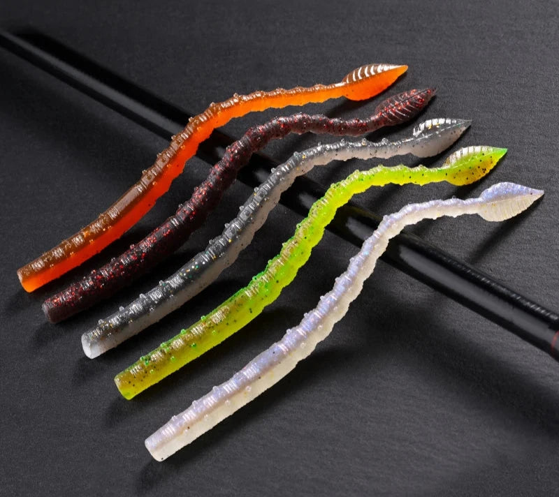 15pcs/Pack Floating Fishing Soft Baits 110mm Sequin Worm Silicone Swimbaits Lures Pesca Bass Carp Fishing Tackle Bait