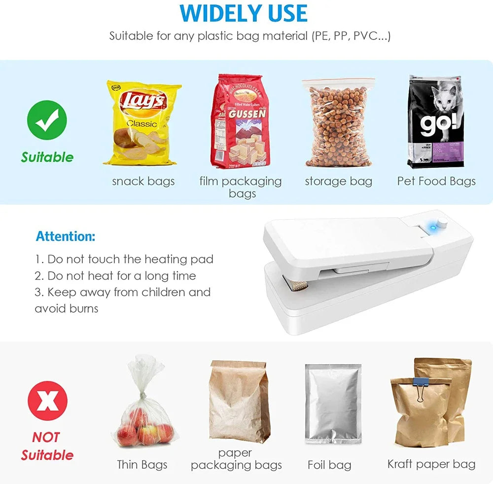 2-in-1 Mini Rechargeable Bag Sealer & Cutter – Portable USB Vacuum Heat Sealer for Plastic Snack & Food Storage Bags