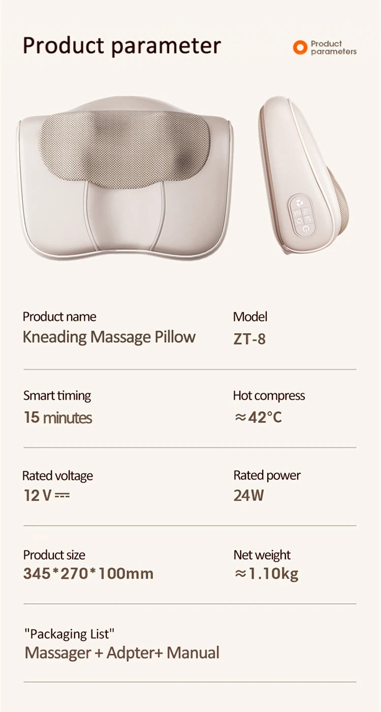 Neck Massage Pillow Cervical Massager Waist Back Shoulder Shiatsu Kneaded Multifunctional Hot Compress Relaxation Gift