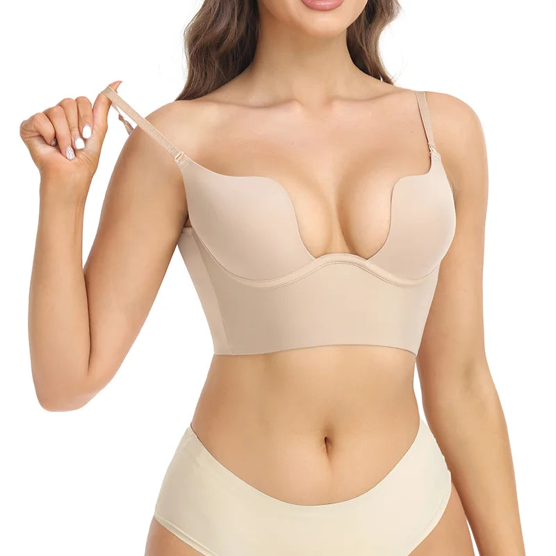 Deep V-Neck Backless Bodysuit Shapewear – Push Up Thong Body Shaper