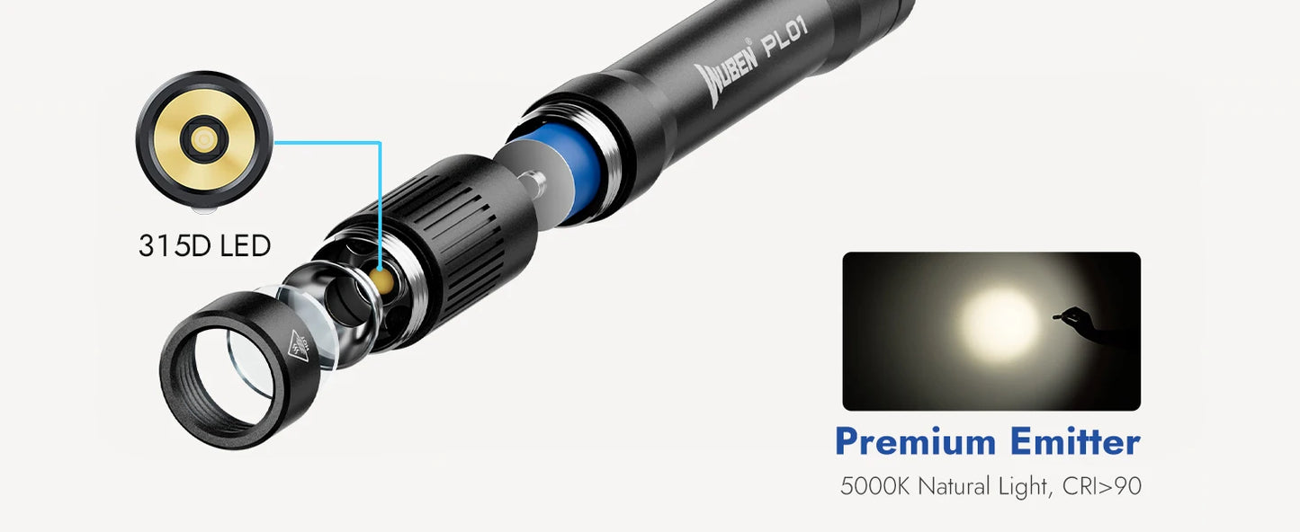 650 Lumen Rechargeable LED Pen Flashlight With USB C Charging