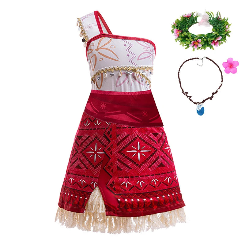 Disney Movie Moana 2 Dress Girl Vaiana Princess Cosplay Dresses Children Christmas Party Cosplay Ball Gown With Pig Chicken