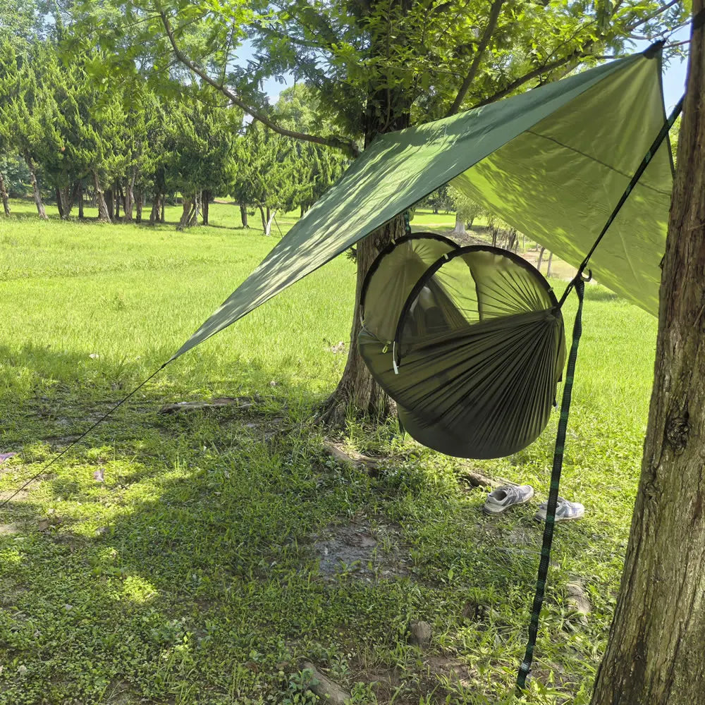 Portable Outdoor Camping Hammock with Mosquito Net and Canopy High Strength Parachute- Fabric Hanging Bed Hunting Sleeping Swing