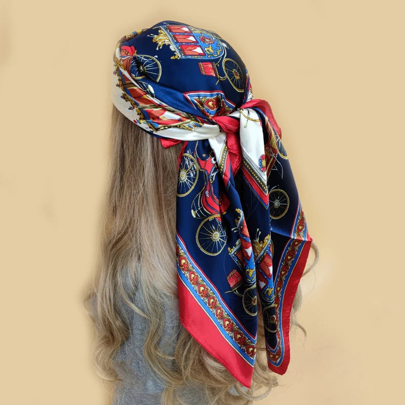 Retro Women Silk Scarf Bandanna Fashion Bohemian Pattern Square Hijab Lady Wrap Headband foulard muffler