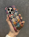 Fashion Embroidery Effect Skull Skeleton Phone Case For iPhone 16 15 Pro Max 16 Plus 2 in 1 Hard Protection Cover Funda