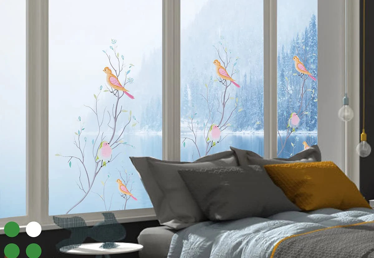 Privacy Window Film Opaque Static Cling Non Adhesive Film Bird Decals Decorative Glass Cover Tint Frosted Stickers for Home