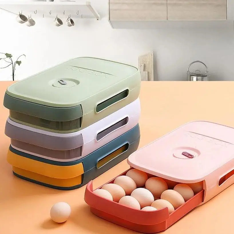 Stackable Drawer-Style Egg Storage Box – Large Capacity Rolling Egg Refrigerator Organizer