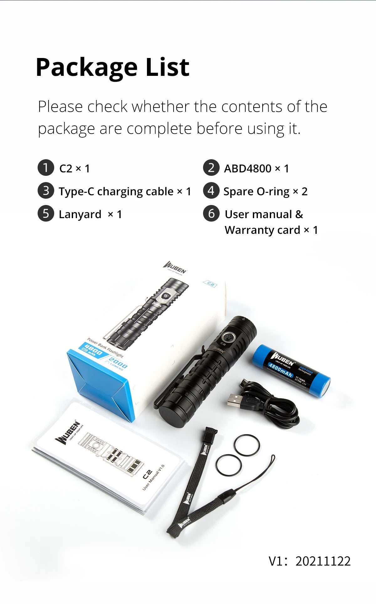 2000 Lumen Rechargeable LED Flashlight With 7 Lighting Modes
