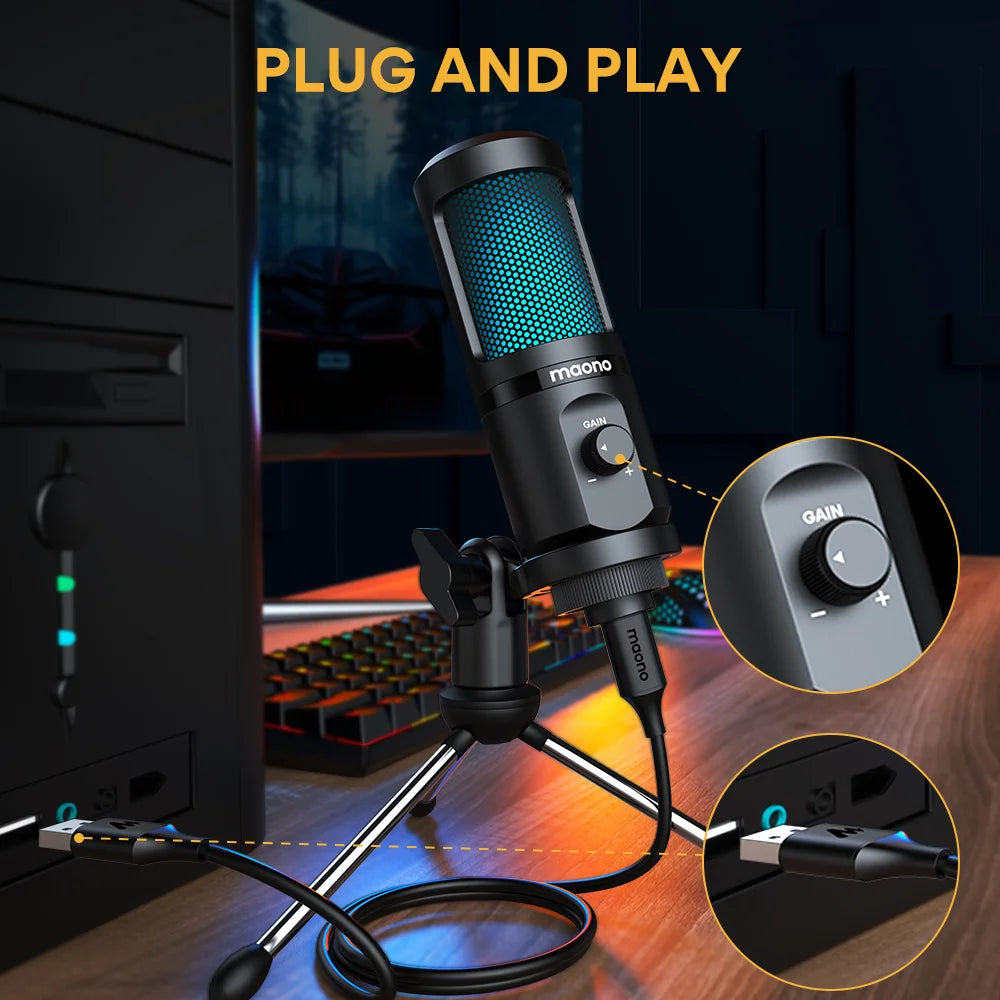 Gaming USB Microphone Desktop Condenser Podcast Microphone Recording Streaming Microphones With Breathing Light PM461TR RGB