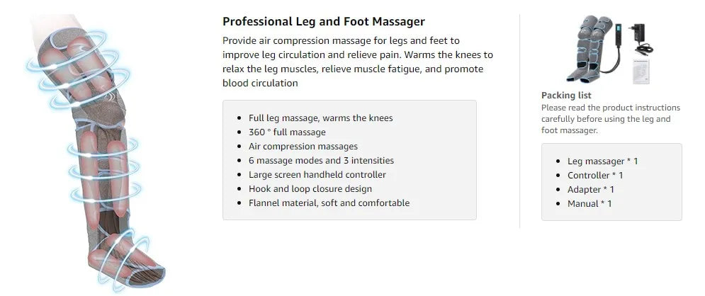 360° Foot air pressure leg massager USB promotes blood circulation, body massager, muscle relaxation, lymphatic drainage device