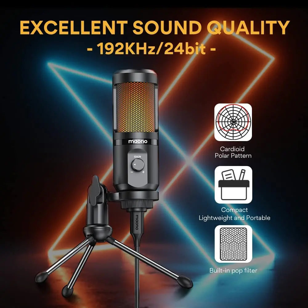 Gaming USB Microphone Desktop Condenser Podcast Microphone Recording Streaming Microphones With Breathing Light PM461TR RGB