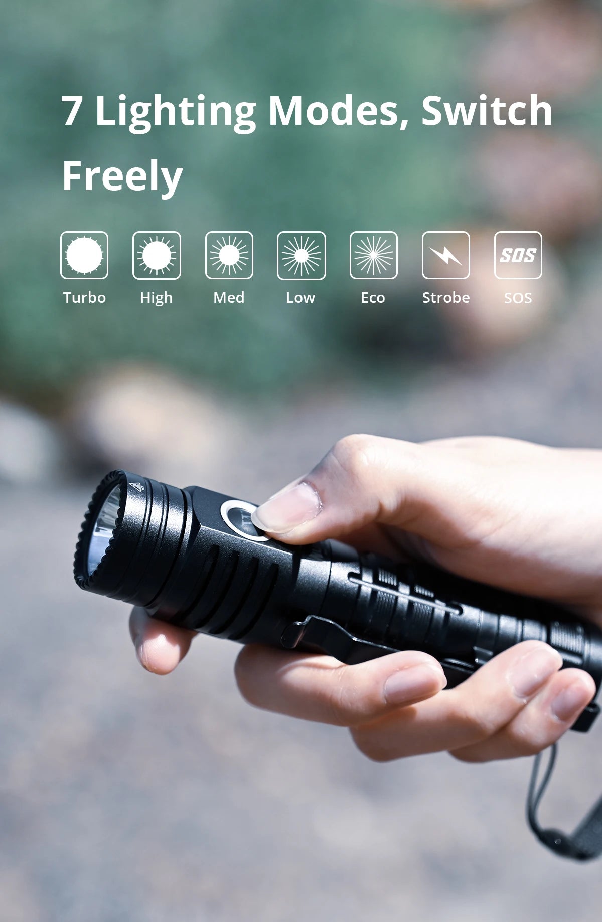 2000 Lumen Rechargeable LED Flashlight With 7 Lighting Modes