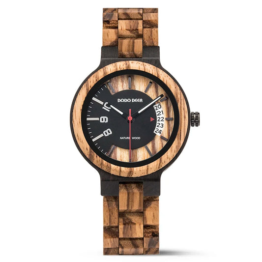 INS Style Ladies Watch in Quartz Wristwatches Auto Date Display Wooden Strap