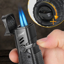 Cigar Lighter, Windproof Refillable Butane Lighter, Multifunction Cigar Accessories with Holder, Cigar Draw Enhancer and Punch